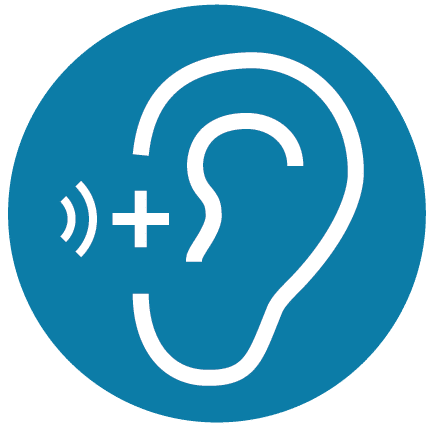 A blue circle with an ear icon. A Blue Circle With An Ear Icon.
