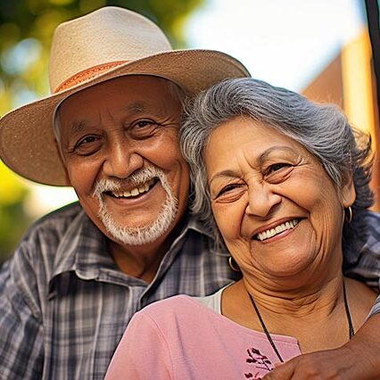 An older couple smiling and hugging each other. An Older Couple Smiling And Hugging Each Other.